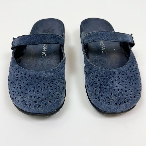 Vionic Lidia Suede Slip On Lasercut Mule Sandal Blue Size 7 - Picture 2 of 8